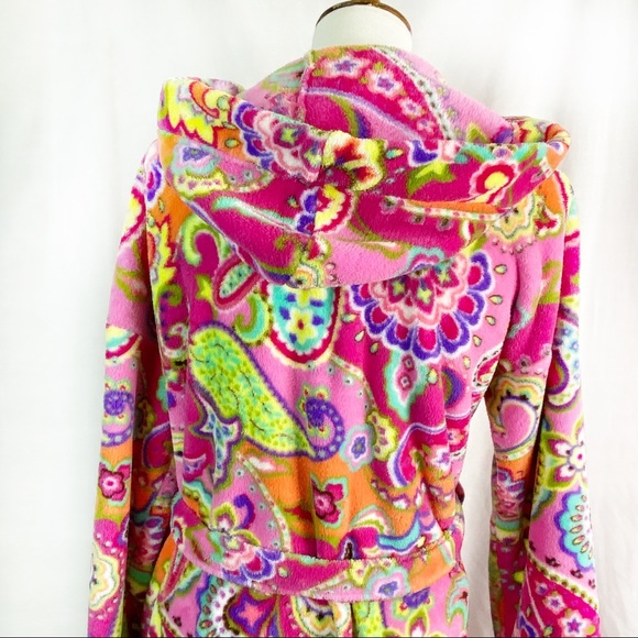 Vera Bradley Pink Paisley Fleece Plush Robe Hooded Bathrobe S/M - Picture 9 of 12